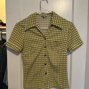 Guess Green and White Diamond Pattern Shirt